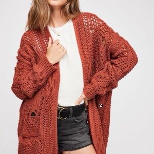 Free People  Chunky Knit Cardigan Sweater burnt orange